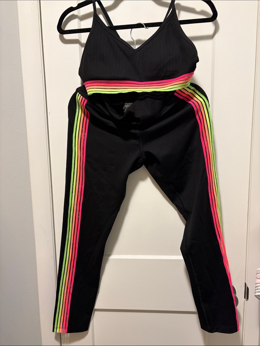 Victoria Secret- Pink Top& Leggings set with Neon Pink & Neon Green Stripes